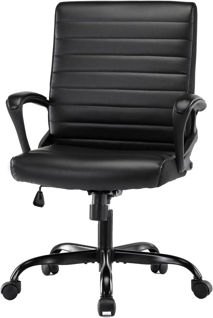 Executive Home Office Chair, Ergonomic Computer Desk Chair Bonded Leather, Adjustable Swivel Rolling Task Chairs Mid Back with Armrests