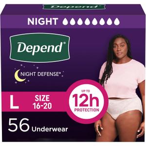 Depend Night Defense Adult Diapers, Incontinence & Postpartum Bladder Leak Underwear for Women, Disposable, Overnight, Large, Blush, 56 Count (4 Packs of 14)
