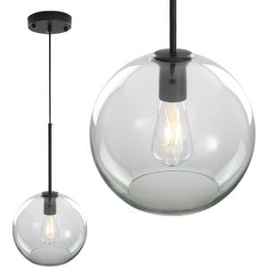 Modern Globe Pendant Light Fixtures, Mid-Century Glass Globe Flush Mount Ceiling Light, Rustic Light Pendant Lights Kitchen Island Dinning Hanging Pendant Light ﻿ (Black-Clear, 20cm/8”)