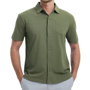 VEBOON Men's Short Sleeve Button Down Shirts Cotton Lightweight Stretch Moisture Wicking Dress Shirt with Pocket