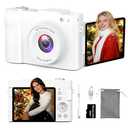 4K Digital Camera for Photography, Small Vlogging Camera with Flip Screen for YouTube, 50MP 16X Zoom, Portable Travel Cameras with 32GB SD Card for Beginners(White)