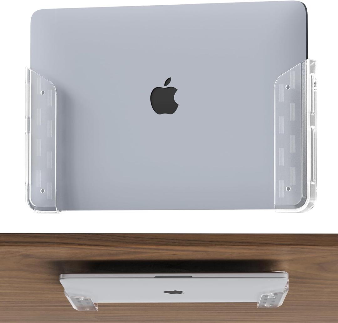 ELETIUO Clear Wall & Under Desk Laptop Mount HolderAdhesive & Screw in,1.02"/ 26 mm,Anti-Scratch Pads,Universal for MacBooks,Surface,Keyboards,Tablets,Switch &More