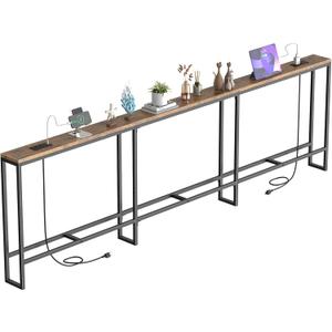102 Inch Extra-Long Narrow Console Table with Charging Station (2 Outlets + USB-C), Sofa Table,Behind Couch Table with 3-Tier Storage Shelves for Entryway & Small Spaces (Rustic Brown)