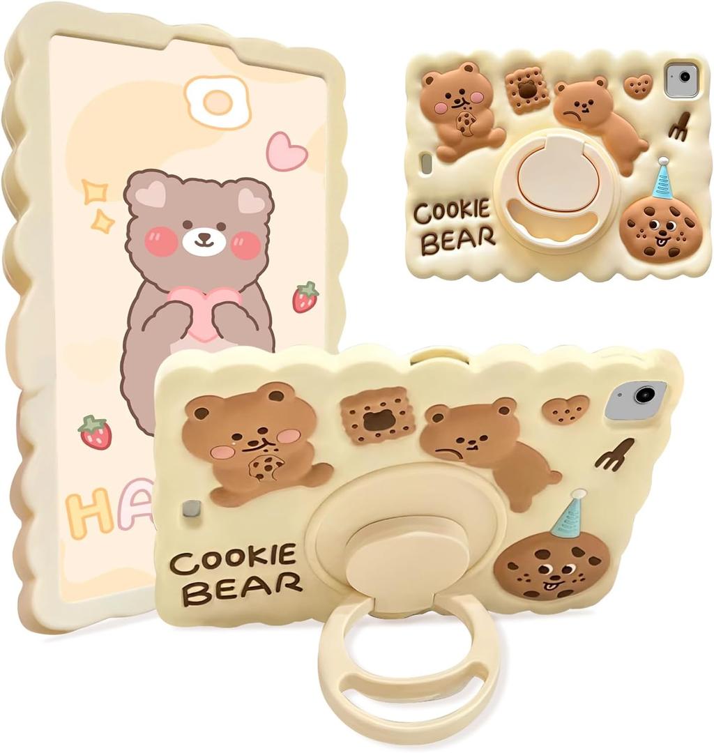 ACEMO for iPad A16 11th Gen 2025 / 10th Generation Case 2022 10.9 inch with 360 Rotating Kickstand Stand, Cute Cookie Cartoon Silicone Protective Kids Girl Cover for iPad 11th 10th Gen, Beige ACEMO for iPad A16 11th Gen 2025 / 10th Generation Case 2022 10.9 inch with 360 Rotating Kickstand Stand, Cute Cookie Cartoon Silicone Protective Kids Girl Cover for iPad 11th 10th Gen, Beige