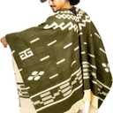Clint Eastwood, Alpaca Wool Poncho: Western Style, Unique and Handmade in Ecuador. Thick, Warm and Soft Wool Poncho (One Size, Olive Green)