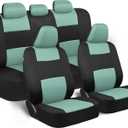 BDK PolyPro Car Seat Covers Full Set in Mint on Black Front and Rear Split Bench Seat Covers Accessories for Auto Trucks Van SUV,Easy to Install
