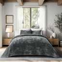 EverGrace Oversized Velvet Quilt Set, Cal King 118"x106", Charcoal Gray