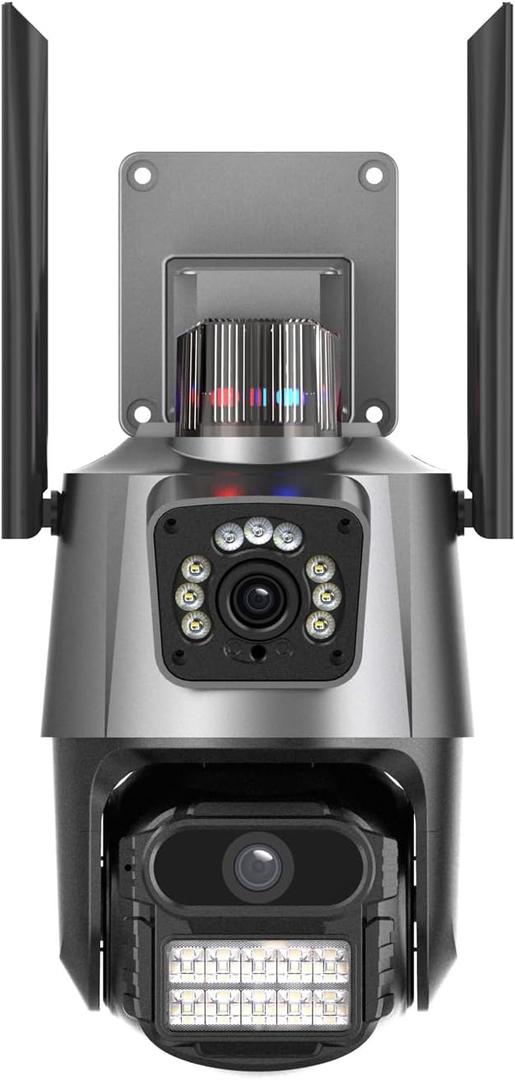 ICSEE WIFI Camera Security 3K 6MP Dual Lens Wireless PTZ Waterproof Human Detection CCTV With Warning Flashing Light, Alexa Supported (Dual Lens Black 6MP)