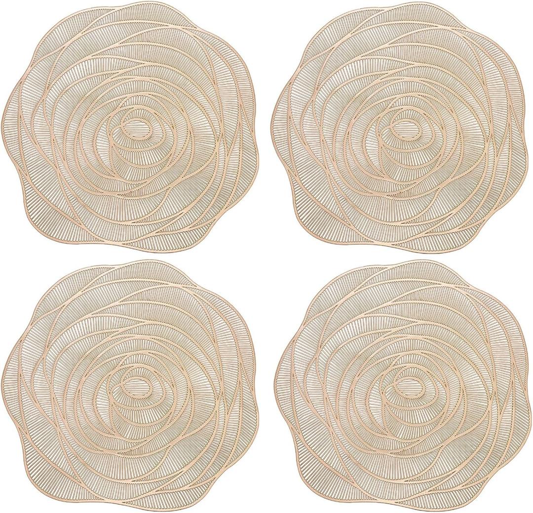Rose Placemats Set of 4, 15" Non Slip Heat Insulation Table Place Mats,Gold Valentine's Day Placemats Dinner Place Mats Table Decorations Mother's Day Wedding Party Supplies
