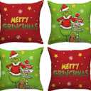 FARMNALL Red and Green Christmas Pillow Covers 18x18 Set of 4 Merry Christmas Xmas Winter Holiday Decorations and Supplies for Home Sofa Couch