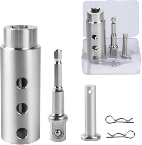 Moalaok Trailer Jack Drill Adapter Compatible with 1 Inch Jack Drive Shaft Stainless Steel Handle Cordless Drill Adapter with Socket Bit Attachment for Top Wind Trailer Crank