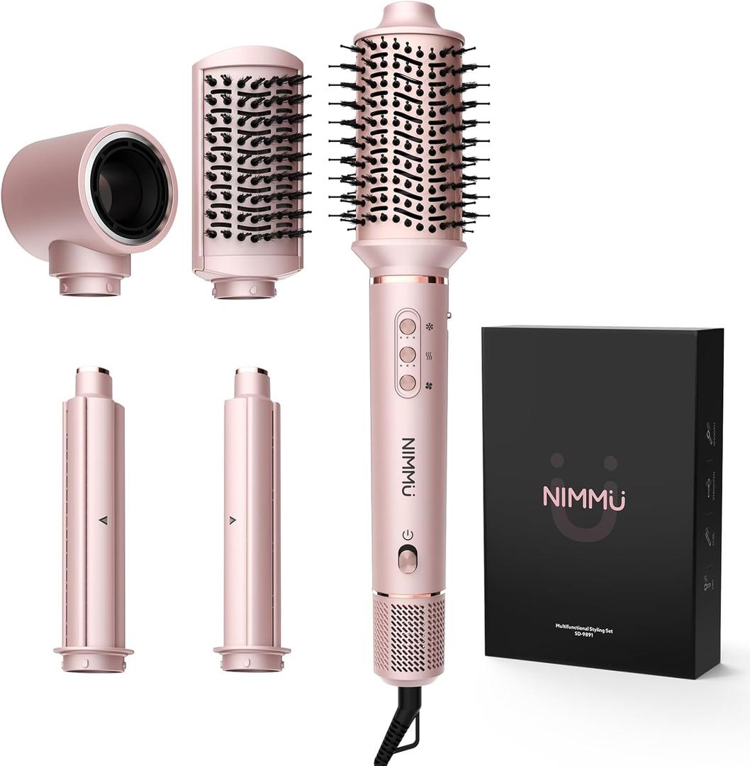 Nimmu 5 in 1 Blow Dryer Brush Set, 110,000 RPM High-Speed Negative Ionic Blow Dryer Brush Fast Drying, Multi Hair Styler Curlers, Hot Air Styler for Curling Volumizing Straightening Styling