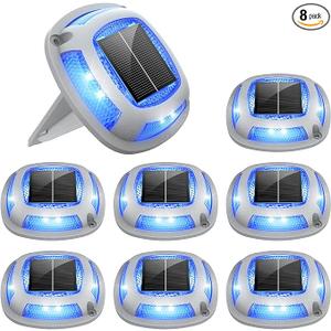 VOLISUN Solar Driveway Lights 8 Pack Waterproof Dock & Deck Marker Lights,2-in-1 Blue & White LED,IP67 Wireless Outdoor Solar Light for Driveways,Sidewalks,Pathways,and Yards