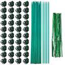 40Pcs Plant Clips and 20Pcs Bamboo Garden Stakes for Tomato Orchid with 20Pcs Metallic Twist Ties, Plant Stem Support Plant Stakes for Indoor Outdoor Vine Plants