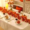 2 x 6ft Fall Maple Leaves Garland with eucalyptus leaves and ferns leaves, Autumn Harvest Garland for Thanksgiving, Halloween, Fireplace, Porch ,Mental and Indoor Outdoor Decoration (2pcs) (Yellow)