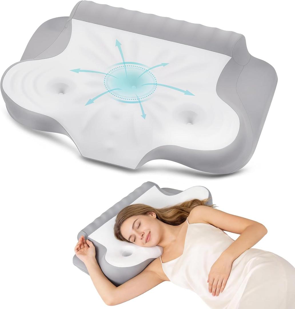 Cervical Pillow for Neck Pain Relief, Ergonomic Contour Memory Foam Neck Support Pillow with Ear Pressure Relief and Dual Height Design, Cooling Orthopedic Pillow for Side, Back and Stomach Sleepers, 23.6 15.7 4.7 inches