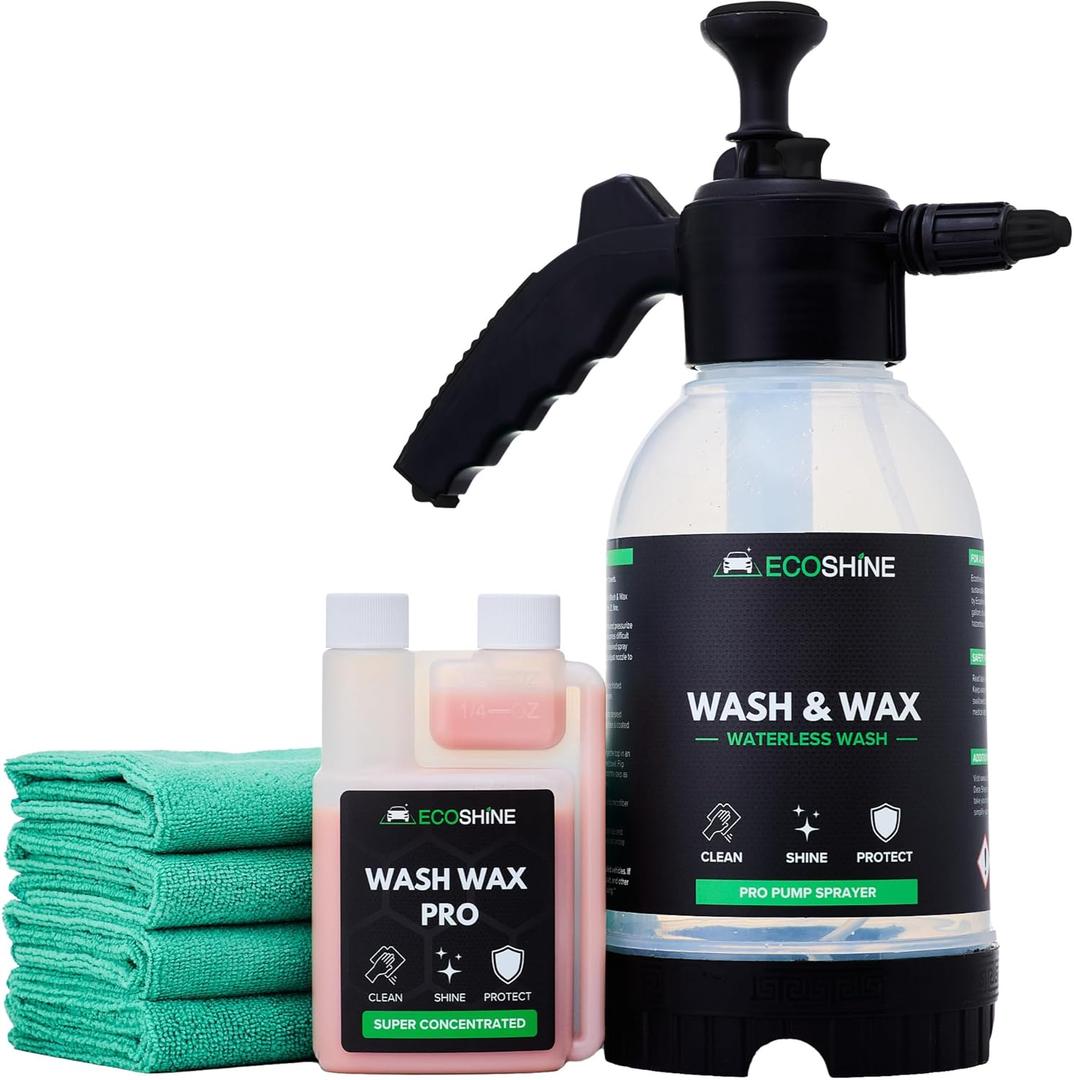 Waterless Car Wash Kit | Super Concentrated Rinseless Car Wash And Wax Formula With Non Foaming Detail Sprayer For Fast Car Detailing | Makes 16 Gal Of Ready To Use Waterless Wash And Wax (8 Fl Oz (Pack of 1))