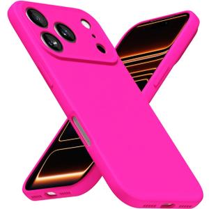 for iPhone 17 Pro Phone Case Silicone, Neon Hot Pink Bright Color Matte TPU, Minimalist Ultra Thin Slim Soft Rubber Gel Girly Cute Case for Women Men, Camera Cover Protection