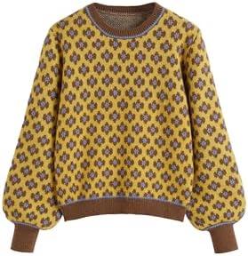 CIDER Women Sweaters Floral Crew Neck Long Sleeve Pullover Sweater Trendy Casual Fall Outfits Size M