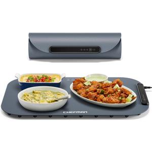 Chefman Roll n Go Food Warming Mat, Electric Warming Tray for Buffets, Parties, Holidays, 3 Temperature Settings, Easy-Clean Silicone Mat, Roll Up Food Warmers w/Storage Bag - Grey