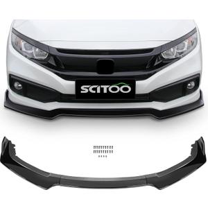 SCITOO 3PCS Black PP Front Bumper Body Kit Spoiler Chin Spoiler Front Bumper Lip Fit for 2016-2020 for Honda Civic