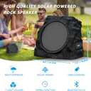 2-Pack Solar Powered Rock Speakers Outdoor Water-Resistant with 3 Mode Lights and Pair Function USB Rechargeable for Patio Garden Party Pool Outside(Black)