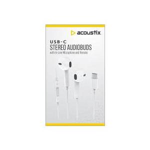Acoustix Stereo Audiobuds with In-Line Microphone and Remove White