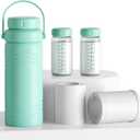 Portable Breast Milk Cooler Bottle, Rapid-cooling Breast Milk, Cooling for 24H Compact Design Travel Breastmilk Cooler 17oz Breastmilk Storage Bottles with 2pcs Inner Bottles, Breastfeeding Essentials (Pistachio)
