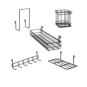 Metal Mesh Wall Grid Panel Hanging Basket,Display Shelf,Pen Holder,Hooks Rack,Bookshelf,Decorative Desk Storage Organizer for Office,Study,Set of 5 (Black)