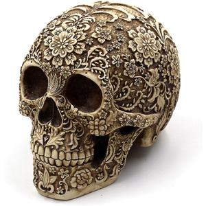UJOY Creative Skull Flowers Sculpture 8.1'' Human Head Skeleton Statue Collectible Halloween Decoration Home Decor