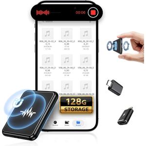 128G (9800 Hour) Voice Activated Recorder, Double-Sided Magnetic Voice Recorder with Playback, Audio Recorder with AI-Intelligent Noise Reduction, 70H Continuous for Lectures, Meetings (Black)