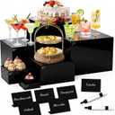 6 Pcs Buffet Risers with Mini Sign and Maker, Black Food Risers Display Stand for Buffet Table Party Catering Dessert Jewelry Collectibles, Nesting Cube Boxes with Hollow Bottoms (8",7",6",5",4",3")