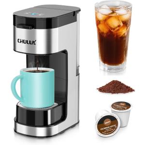 CHULUX Upgrade Single Serve Coffee Maker Machine for K Cup and Grounds with 2 Mins Brew One Cup, 3 Brew Choices, Removable 14oz Reservoir & Drip Tray