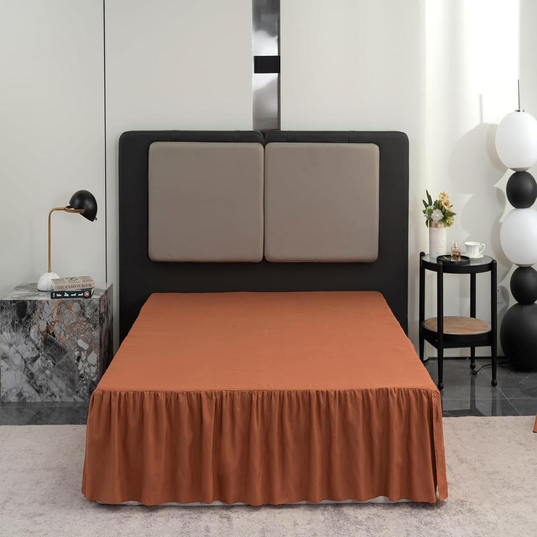 Terracotta Bed Skirt King Size Ruffled Bed Skirt with Split Corners, 12 Inch Drop Dust Ruffle Bed Skirts with Platform, Terracotta