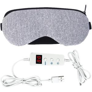 Heated Eye Mask Warm Eye Compress for Dry Eyes USB Electric Timer Control Light Blocking Heat Eye Mask for Men Women (Grey 5 Levels)