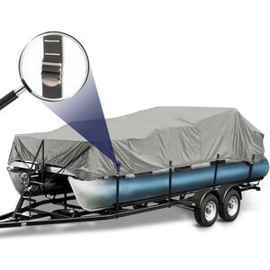 1200D Metal Buckle Heavy Duty Pontoon Boat Cover, Waterproof Elastic Pontoon Boat Cover with Windproof Side Straps Fit 25'-28' Beam Width: up to 102" (Grey)