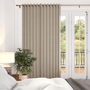 100% Black Out Pleated Folding Curtains with Magnetic Closure, Curtain for Patio Door-Heat Blocking Home Decor Drapery, 1 Panel, W45 x L96, Tan