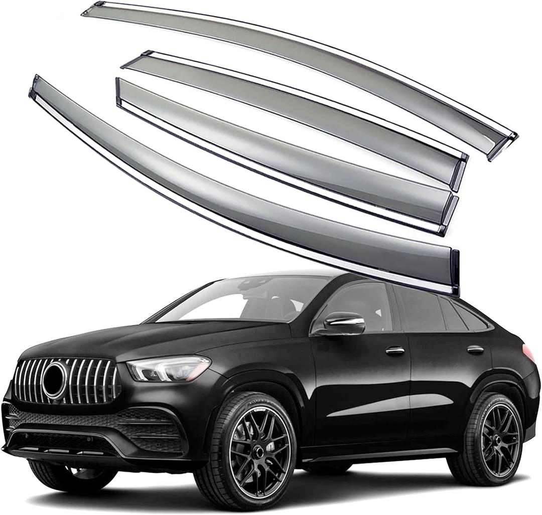 Window Visors Compatible with Mercedes-Benz GLE-Class Coupe | GLE 53, GLE 63 S, 2021-2026, Rain Guards, Wind Deflectors, Sun Shield Visors, Tape-On, Set of 4