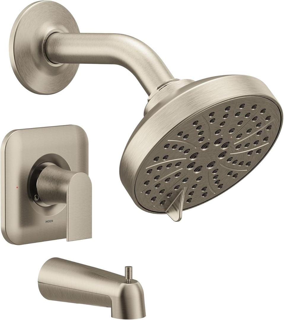 Moen Genta LX Brushed Nickel Pressure Balancing Eco-Performance Modern Shower Trim Including Showerhead, Shower Handle, and Tub Spout (Posi-Temp Valve Required)