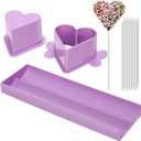 Heart Cake Pop Mold Set with 9 Inch Tray and Sticks, Circle Cake Pop Cutter and Pusher, Baking Molds Kit for Parties, Wedding, Home Desserts Making-Purple