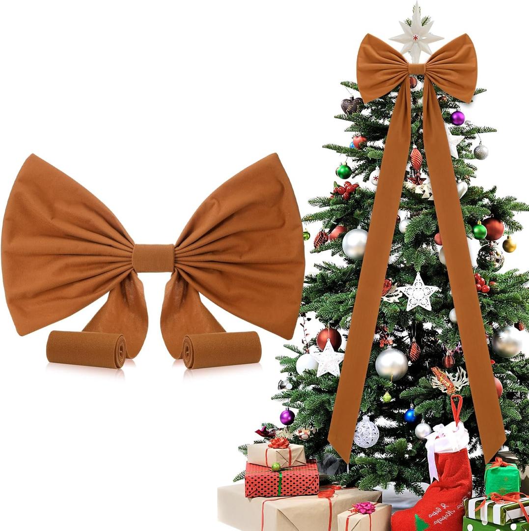 Brown Extra Large Christmas Tree Topper Bow 47.2 Inch Long Velvet Christmas Tree Topper Ribbon Bow Gift Ornament for Xmas Party Holiday Wreath Wall