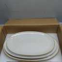 Famiware Serving Platter, Oval 15.59/14.3/12.9inch Serving Dishes for Entertaining, Serving Bowls, Microwave Safe, Stoneware Serving Trays for Party, Food, Turkey, Cheese, Ocean Series, Vanilla White