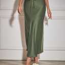 Women's Maxi Skirts Satin Drawstring High Waisted Silk Elegant Flowy Casual A-Line Long Skirt for Women (Green, S)