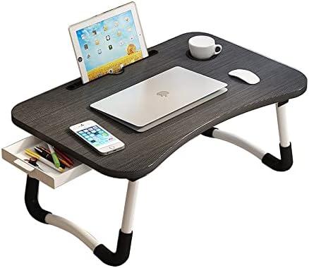 Home Office Lap Desk with Storage Drawer, Cup and Phone Holder, Laptop Bed Tray Table, 23.6" Foldable Desk, Laptop Stand for Breakfast, Working, Writing, Gaming and Drawing (Black)