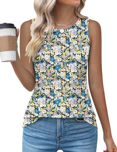 Kistore Womens Summer Tank Tops Sleeveless Crew Neck Pleated Blouse Shirts Fashion Clothes 2025,Set of 2 Size XL