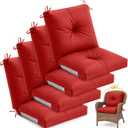 Marsui 4 Pack High Back Outdoor Chair Cushions Patio Furniture Tufted Pillow with Ties for Seat Pads Water Resistant Rocking Seat Cushions for Patio Dining Porch, 42 x 21 x 5 Inches (Red)