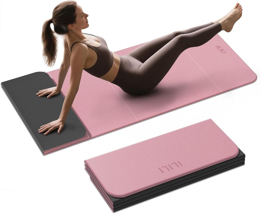 ILILI Foldable Yoga Mat, 10mm Thick, TPE Material, Extra Long 75"L x 26"W, Soft and Comfortable Folding Mat 0.4 Inches, Easy to Carry and Store, 190*66cm Portable Multi-Functional Use for Yoga, Home Exercise & Outdoor