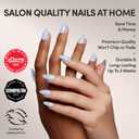 Glamnetic Press On Nails - Blueberry Milk | Solid Opaque Light Blue Short Almond Fake Nails, Salon Quality | 15 Sizes - 30 Nail Kit with Glue