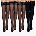 SATINIOR 4 Pack Silk Thigh High Stocking for Women Lace Silicone Socks Satin Bow Top Stocking