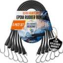 Rubber Bungee Cords with Hooks  Heavy Duty 31" Bungee Straps (6 Pack), 1.8X Max Stretch, Over 200 lbs Load  100% EPDM Rubber & S-Hooks for Cargo, Tarps, Outdoor Use